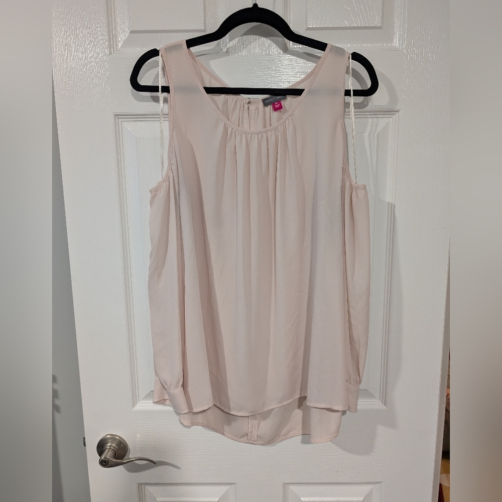 Vince Camuto Blush Light Pink Cold Shoulder Long Sleeve Blouse in Size XL